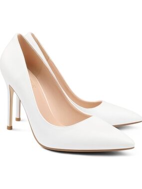 White Pointed-Toe High Heel Pumps